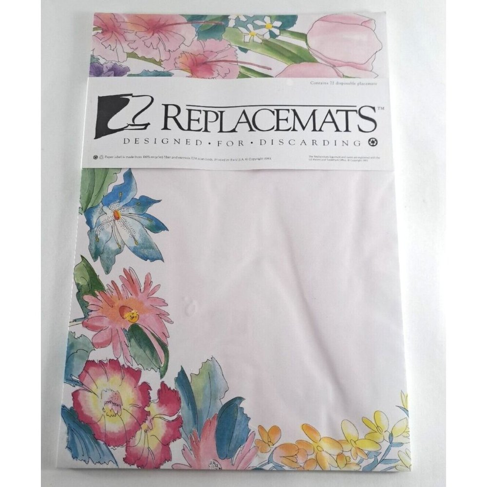 VTG Replacements Paper Placemats NEW SEALED Pack of 72 Watercolor Flowers 16x11